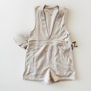 Mono B Romper Women's Small Beige Sleeveless Cotton‎ Blend Drawstring Waist
